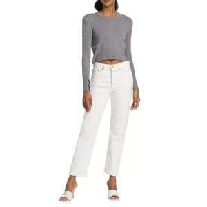 NWT L'AGENCE Sky Crewneck Crop Sweater Padded Shoulders‎ Jewel Crystal Buttons